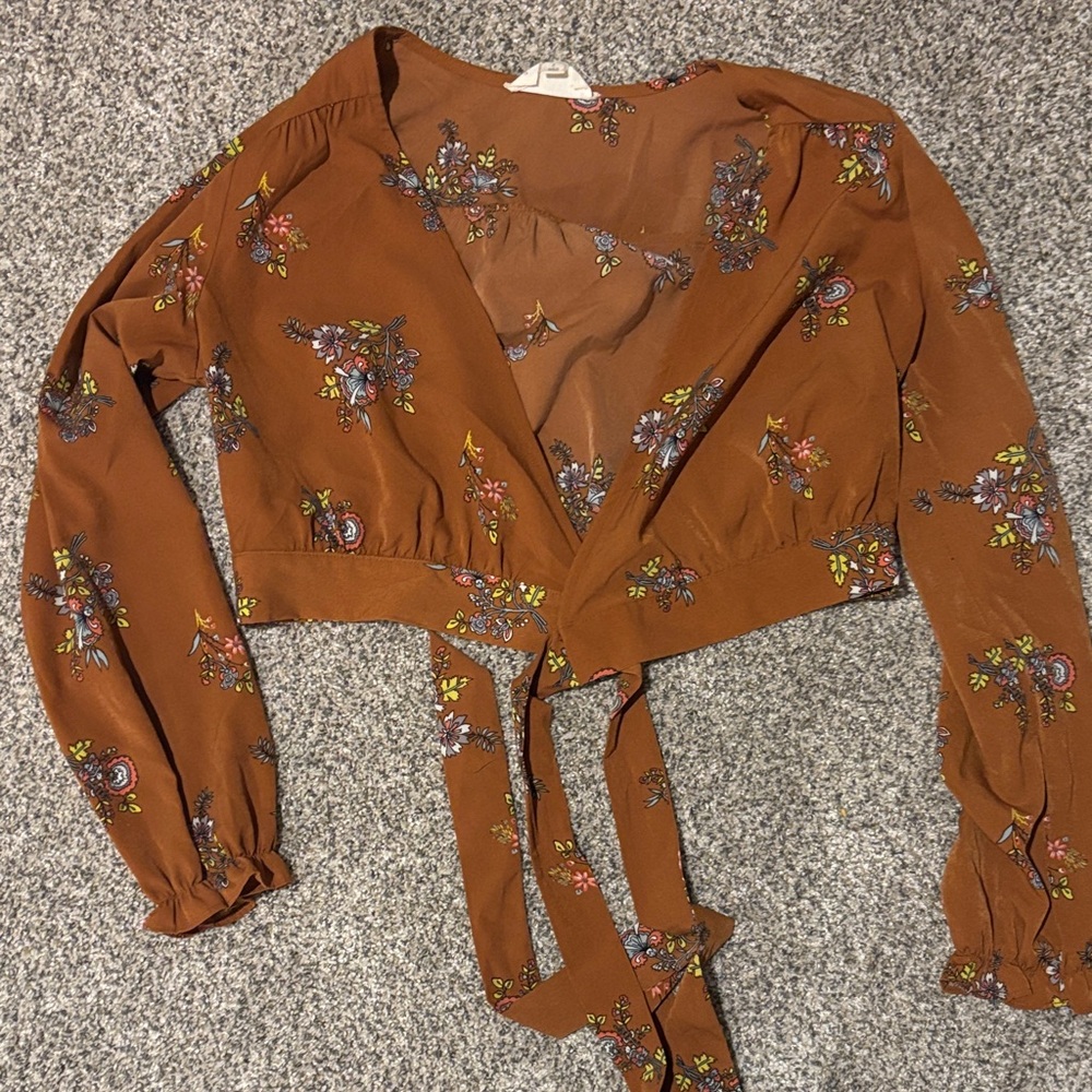 Floral Brown Wrap Crop top: Festival Vibes